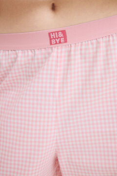 Womensecret Pijama de cuadros vichy rosas 100% algodón marfil