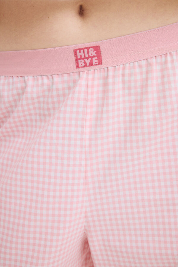 Womensecret Pijama de cuadros vichy rosas 100% algodón marfil