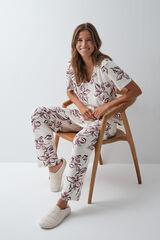Women'secret Pijama larga manga corta de flores marfil