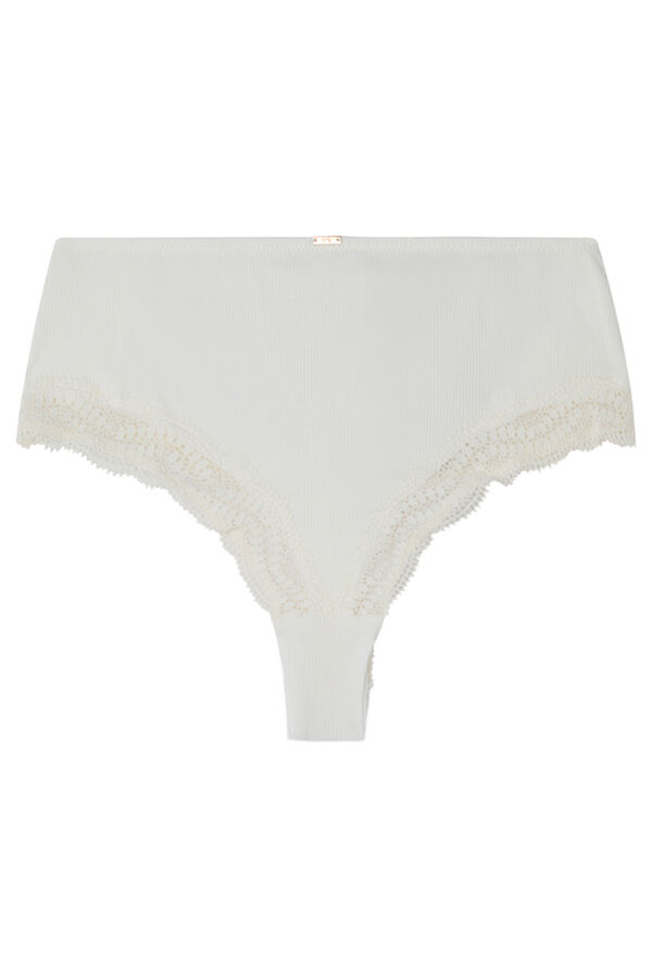 Womensecret Panty alto algodón y encaje marfil marfil
