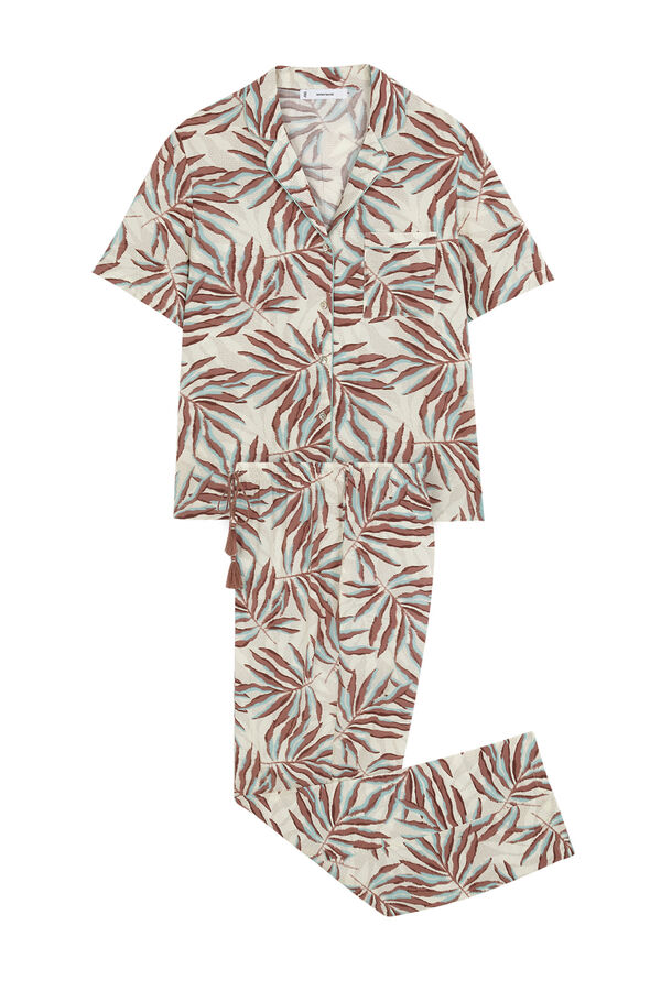 Womensecret Pijama camisera con estampado de hojas café