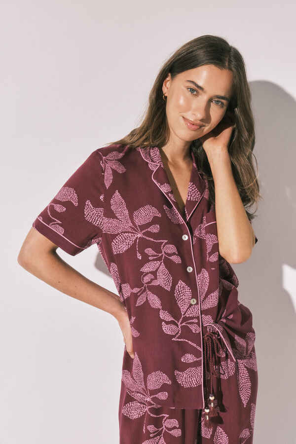 Women'secret Pijama larga camisera de flores p&uacute;rpura