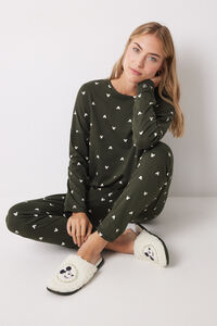 Womensecret Pijama larga con logo de Mickey Mouse kaki