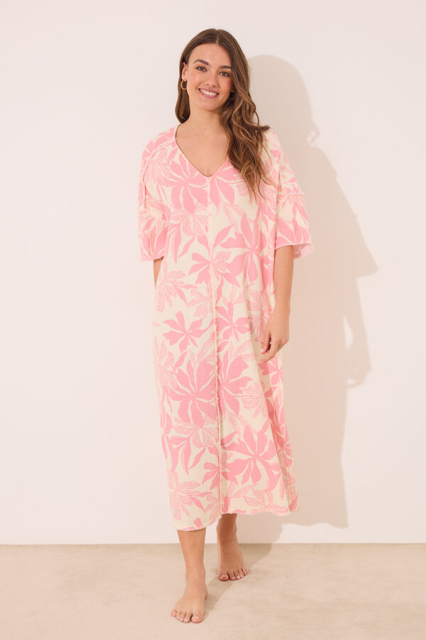 Womensecret Vestido largo de muselina 100% algodón estampado flores rosa
