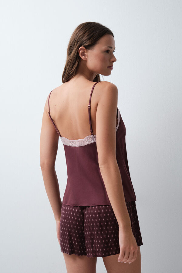 Women'secret Pijama corta de tirantes de encaje granate p&uacute;rpura