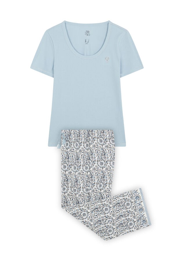 Womensecret Pijama capri de algodón con estampado paisley azul azul