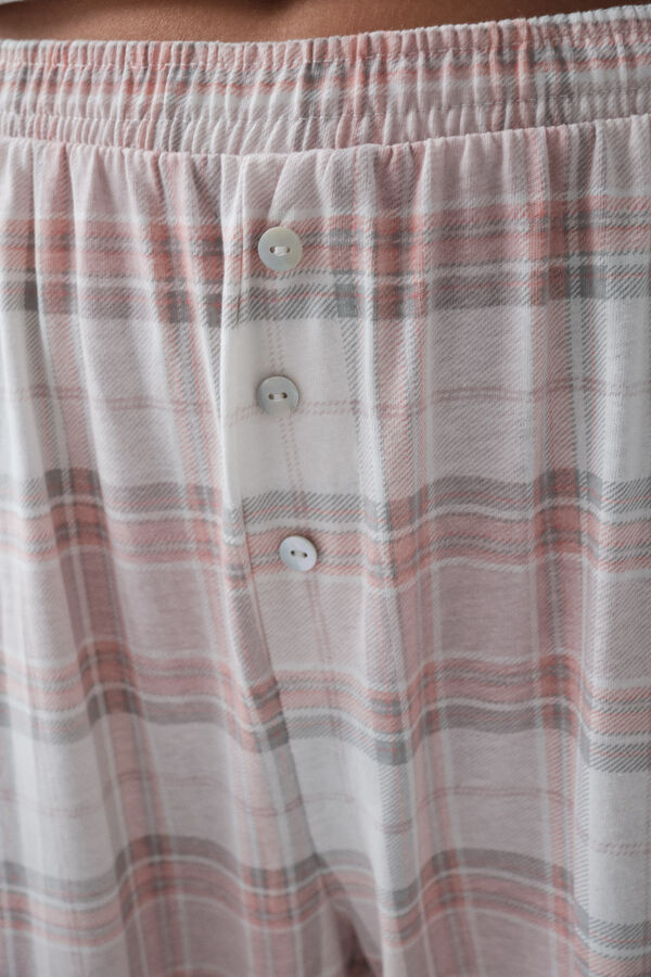 Women'secret Pijama larga de algod&oacute;n a cuadros gris