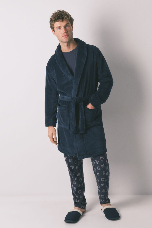 Women'secret Bata midi de forro polar azul para hombre  azul