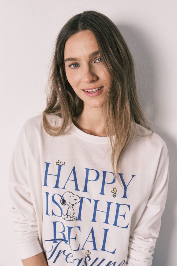 Women'secret Pijama larga Snoopy Happy de algod&oacute;n marfil