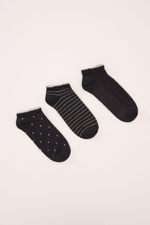 Womensecret Pack 3 calcetines cortos negro lurex negro