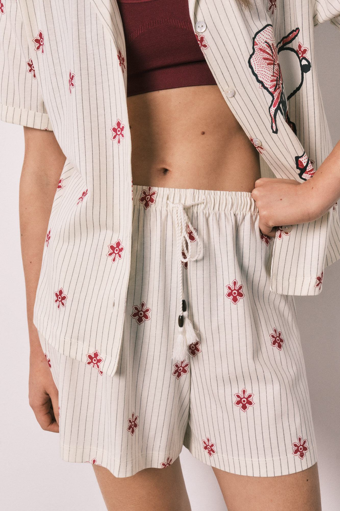 Women'secret Pijama corta camisera de rayas Snoopy