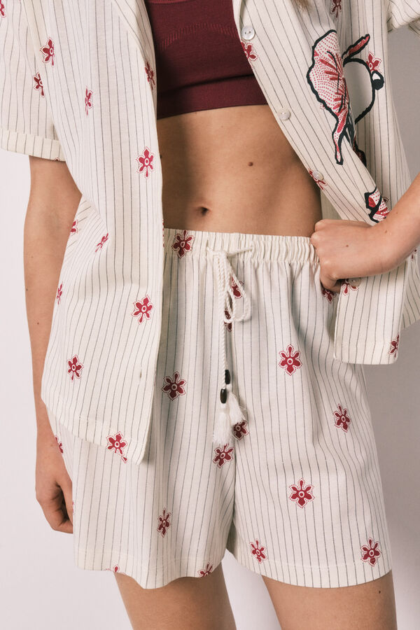 Women'secret Pijama corta camisera de rayas Snoopy marfil