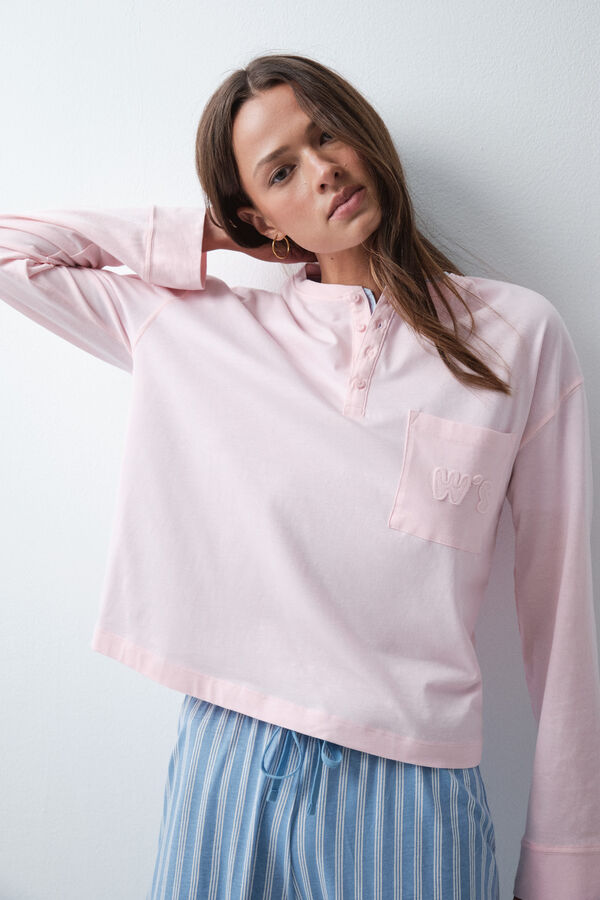 Women'secret Playera de algod&oacute;n con bolsillo rosa rosa