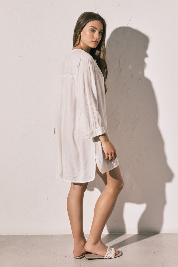 Women'secret Playera de dormir cuello mao blanca blanco
