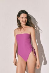 Women'secret Traje de ba&ntilde;o bandeau acanalado granate morado/lila