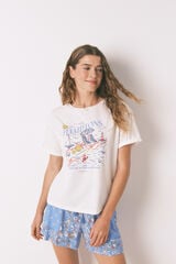 Women'secret Playera de algodón Smile Off White marfil