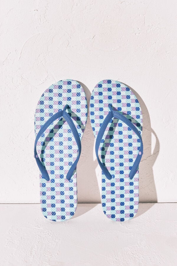Women'secret Chanclas de dedo con estampado geom&eacute;trico azul estampado
