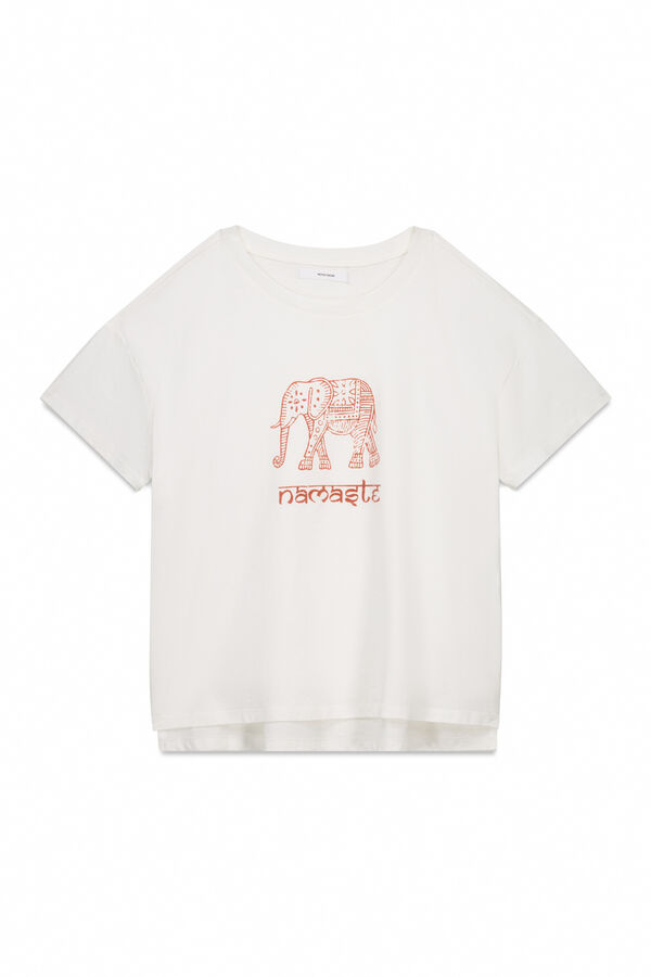 Women'secret Playera blanca "Namaste" 100 % algodón marfil