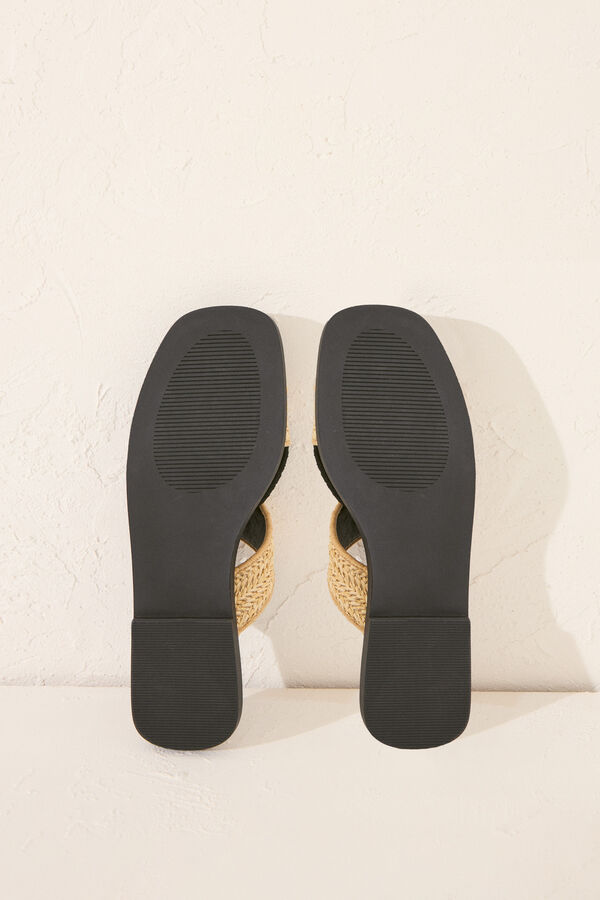 Womensecret Chanclas de rafia negra con tirantes cruzadas negro