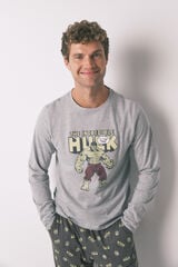 Women'secret Pijama larga "Hulk" para hombre 100 % algod&oacute;n gris