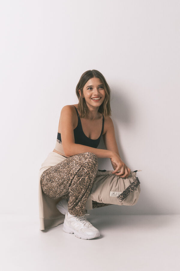 Women'secret Pantalón largo con estampado animal marrón estampado