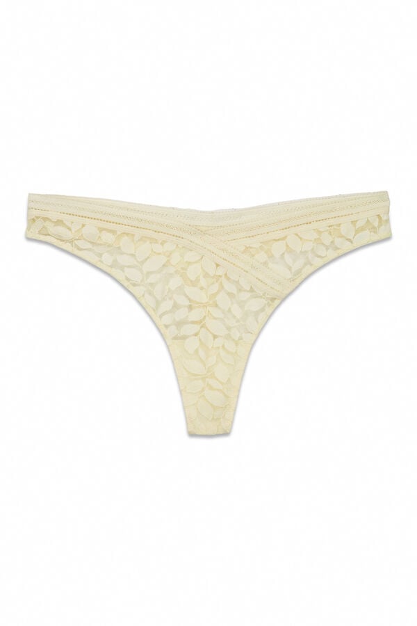 Women'secret Tanga de encaje cintura en V beige caf&eacute;