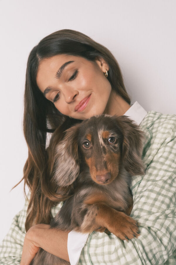 Women'secret Pijama camisera larga de 100% algod&oacute;n estampado a cuadros verde