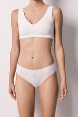 Women'secret Panty cl&aacute;sica de algod&oacute;n blanca con estampado de flores blanco