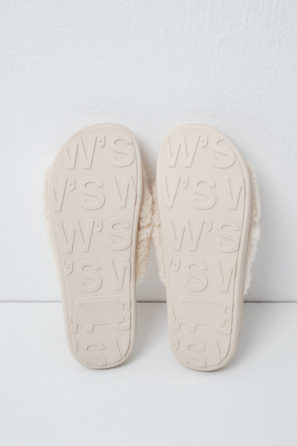 Women'secret Pantunflas de nudo borreguito blanco marfil