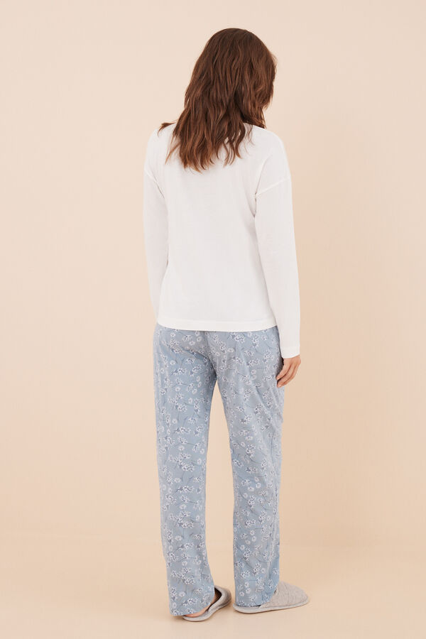 Womensecret Pijama larga 100% algodón marfil y flores marfil