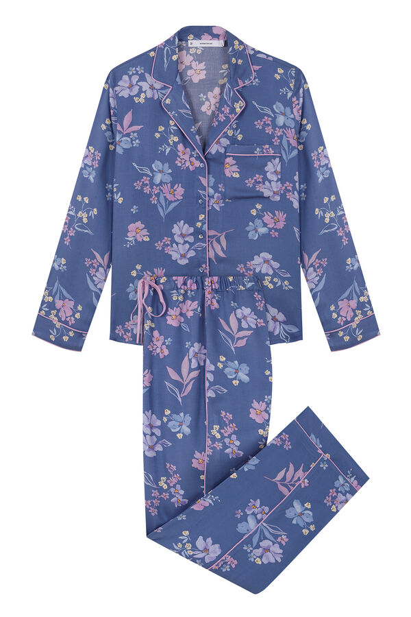 Womensecret Pijama camisera soft touch azul flores azul
