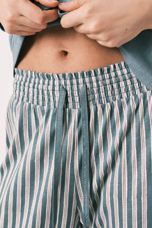 Women'secret Pijama larga estampado de rayas verde azul