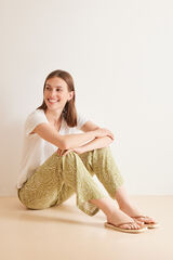 Womensecret Pantalones verde estampado étnico estampado