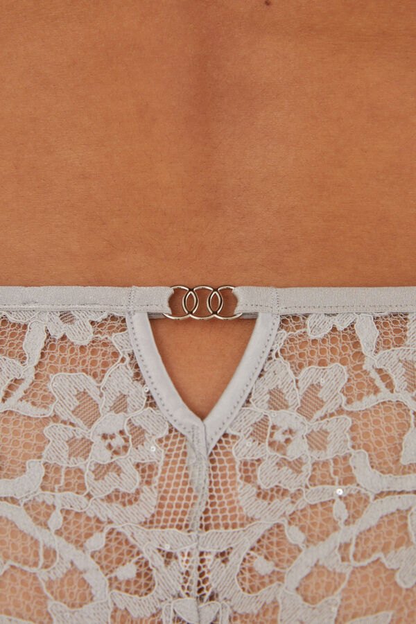 Womensecret Braguita brasileño encaje lentejuelas gris