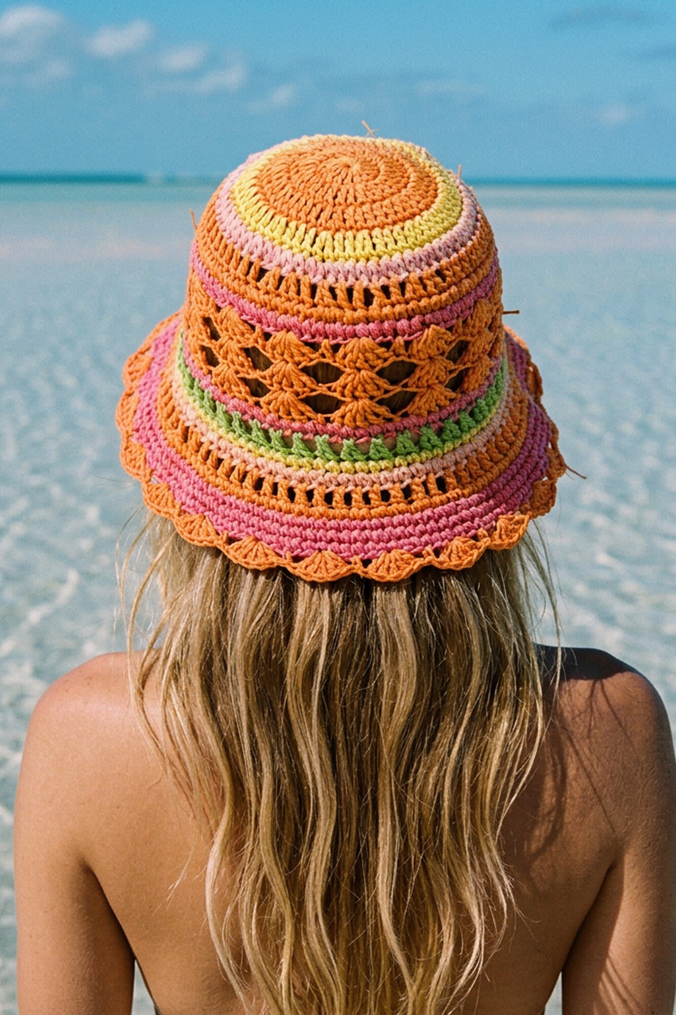 Women'secret Sombrero bucket de crochet multicolor