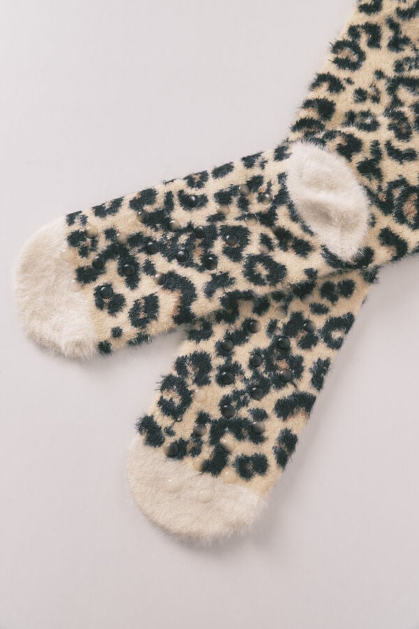 Women'secret Calcetines largos de piel con estampado de leopardo de Snoopy estampado