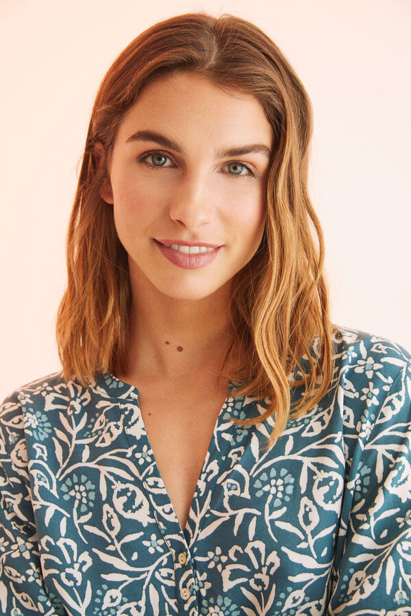 Womensecret Camisa holgada corta estampada verde estampado