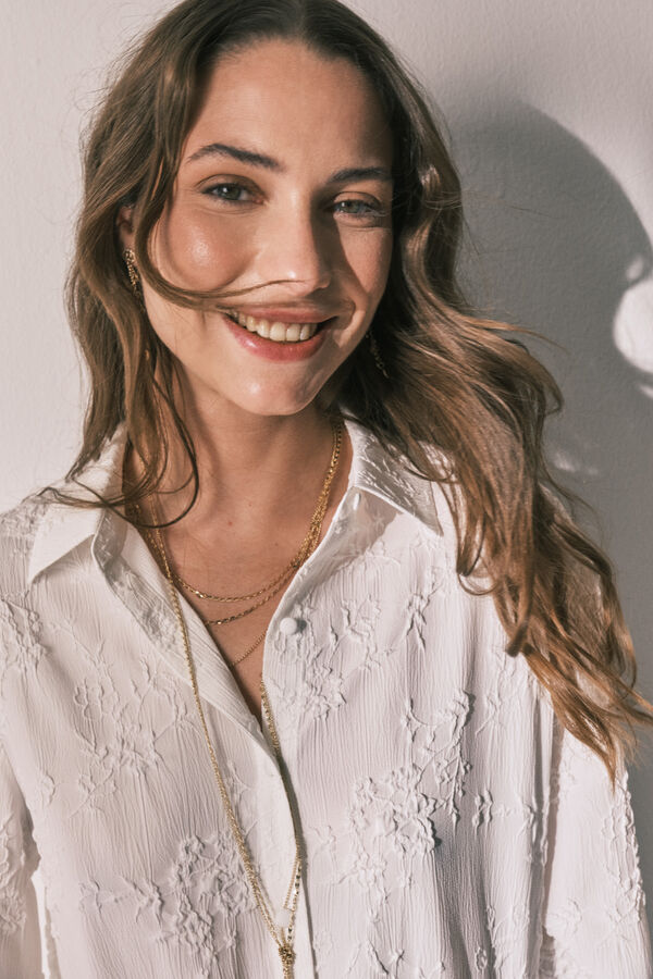 Women'secret Pijama larga camisero sat&eacute;n blanco marfil