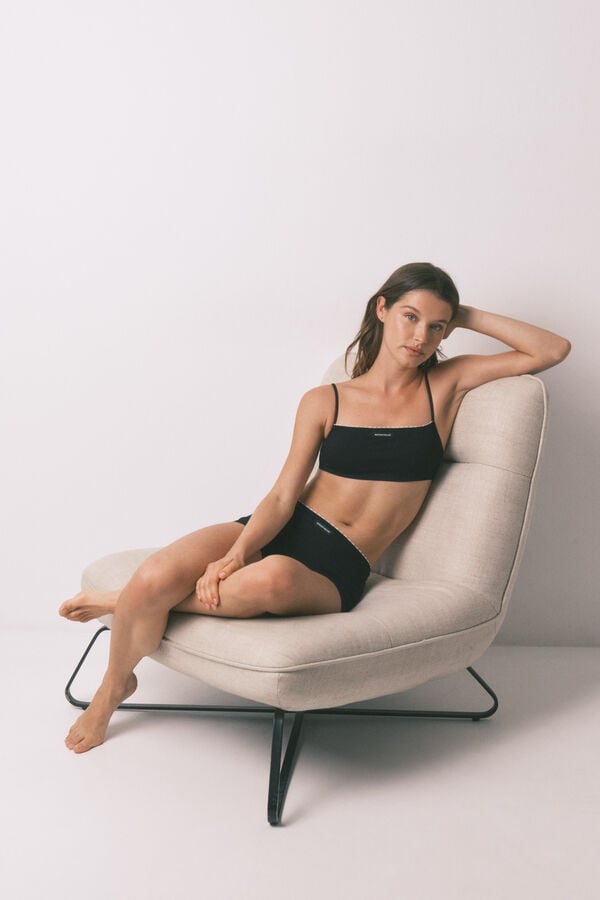 Women'secret Panty boxer sin costuras de canal&eacute; negra negro