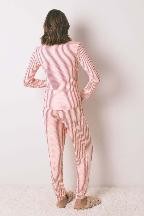 Women'secret Pijama larga de punto tejido extra suave a rayas Mafalda  rojo