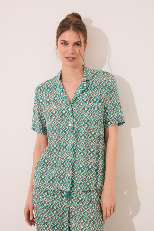 Womensecret Pijama camisera Capri con estampado geométrico verde