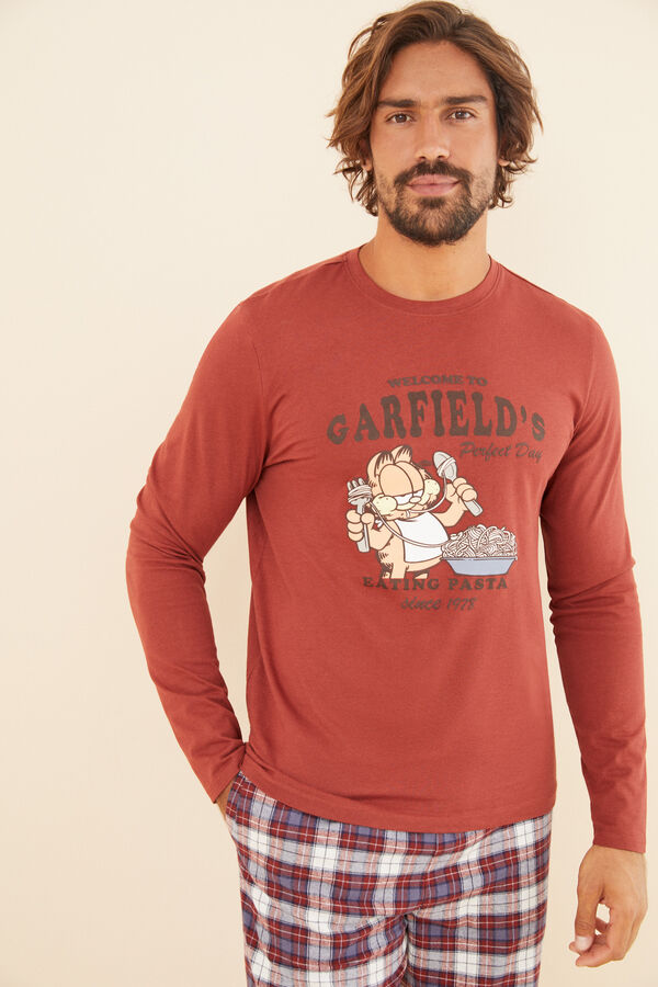 Womensecret Pijama larga hombre 100% algodón Garfield naranja