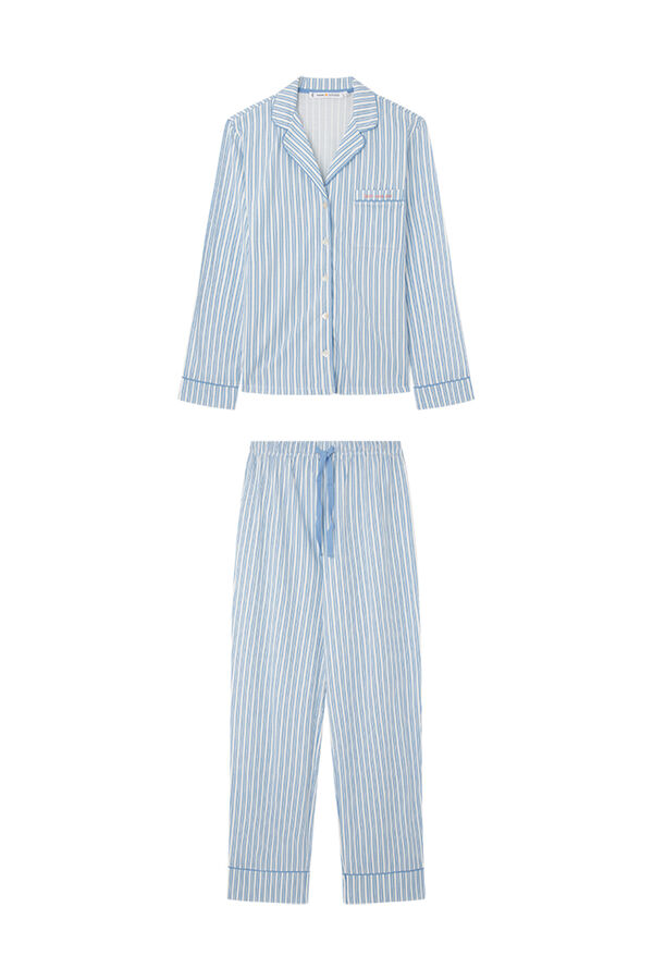 Womensecret Pijama camisera 100% algodón rayas azul estampado