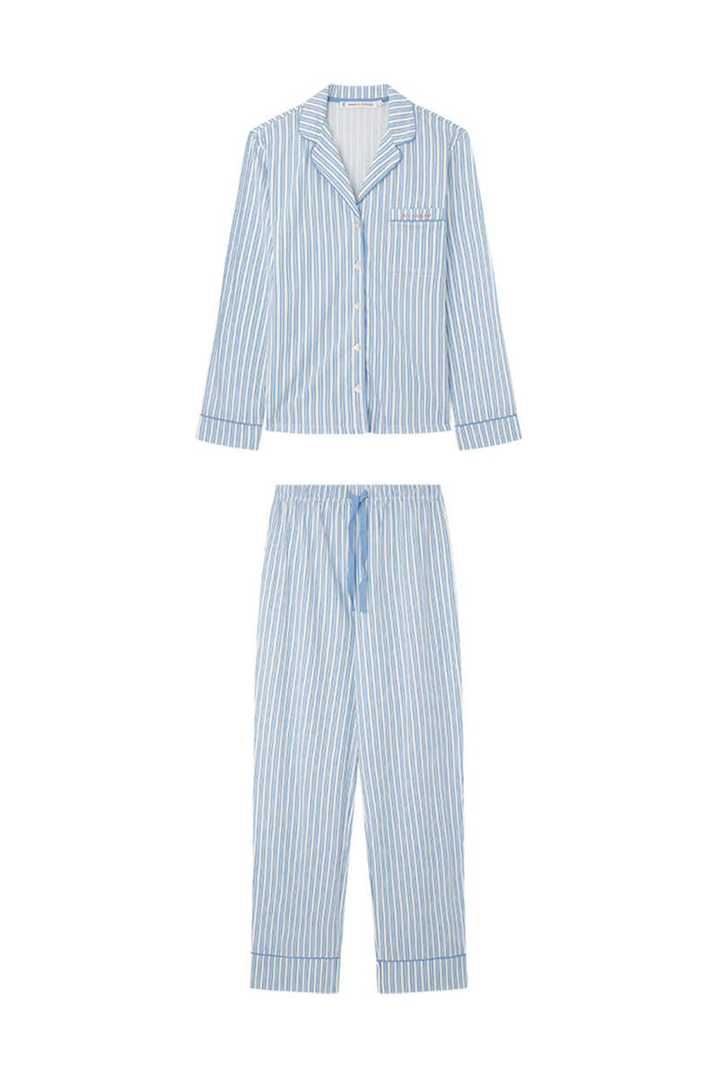 Womensecret Pijama camisera 100% algodón rayas azul estampado