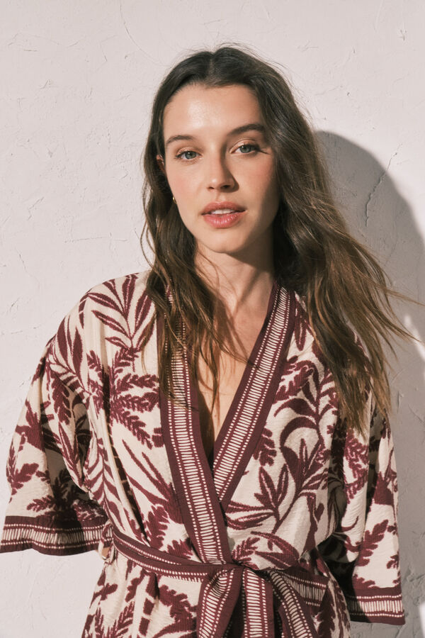 Women'secret Kimono estampado granate p&uacute;rpura