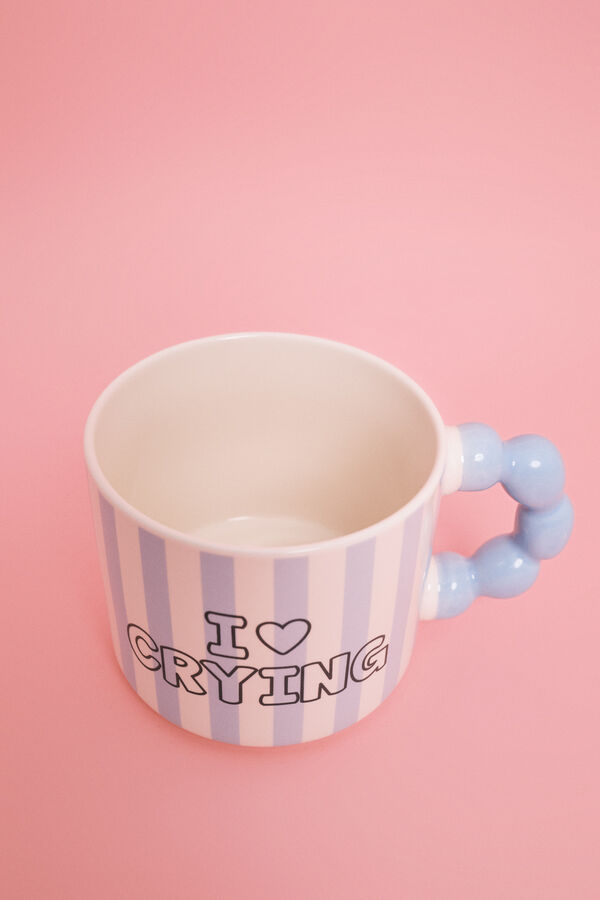 HI&BYE Taza de cer&aacute;mica azul con asa de bolas azul