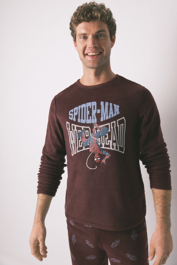 Women'secret Pijama larga de forro polar forro polar rojo de Spiderman para hombre púrpura