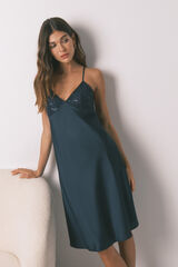 Women'secret Camisón midi de satén azul azul