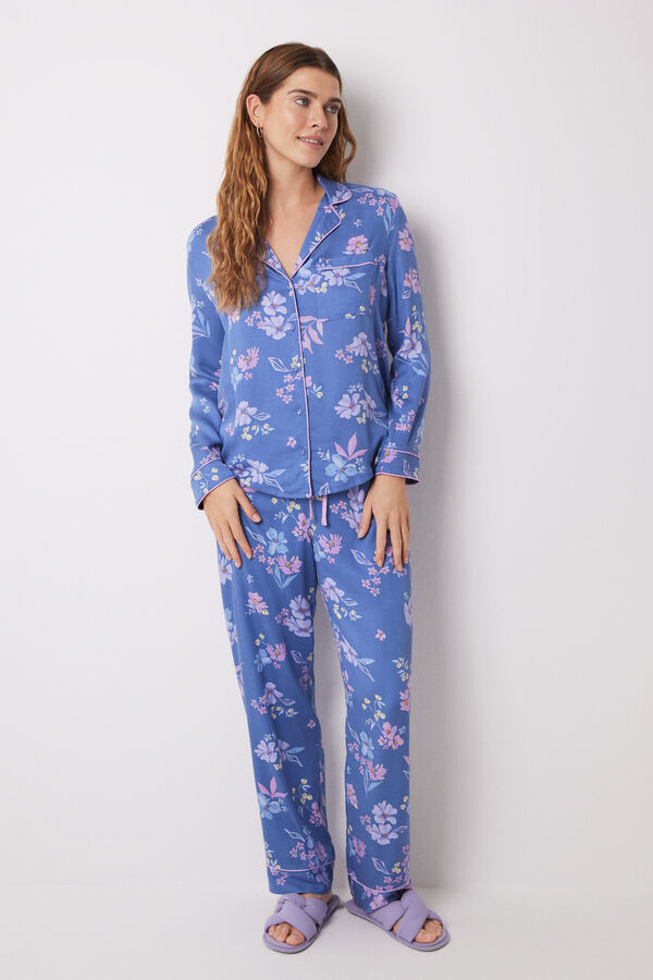 Womensecret Pijama camisera soft touch azul flores azul