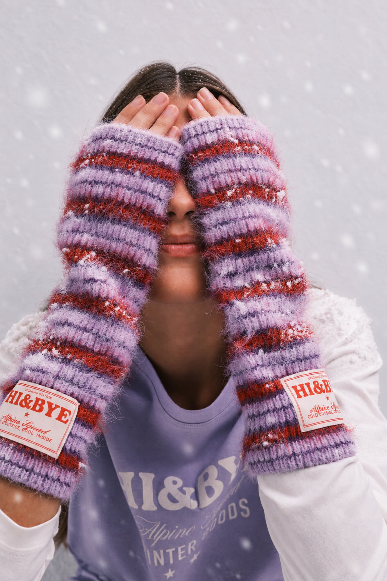 HI&BYE Guantes mitones de rayas morado